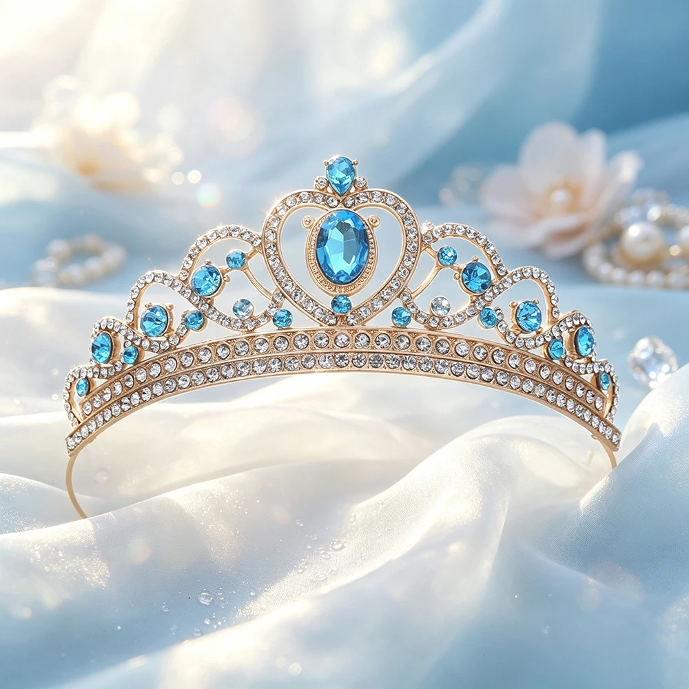 1pc Gold Tone Heart‑Shaped Tiara Crown Rhinestone Bridal Headpiece Elegant Pageant Prom Sweet Party Hair Jewelry Accessories view 2