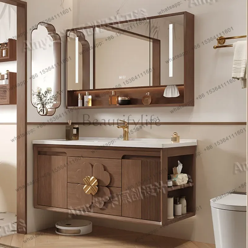 LD China Display Bathroom Cabinet Wooden Skincare Decorations Storage Dressers Cupboard Mirror Makeup Gabinete