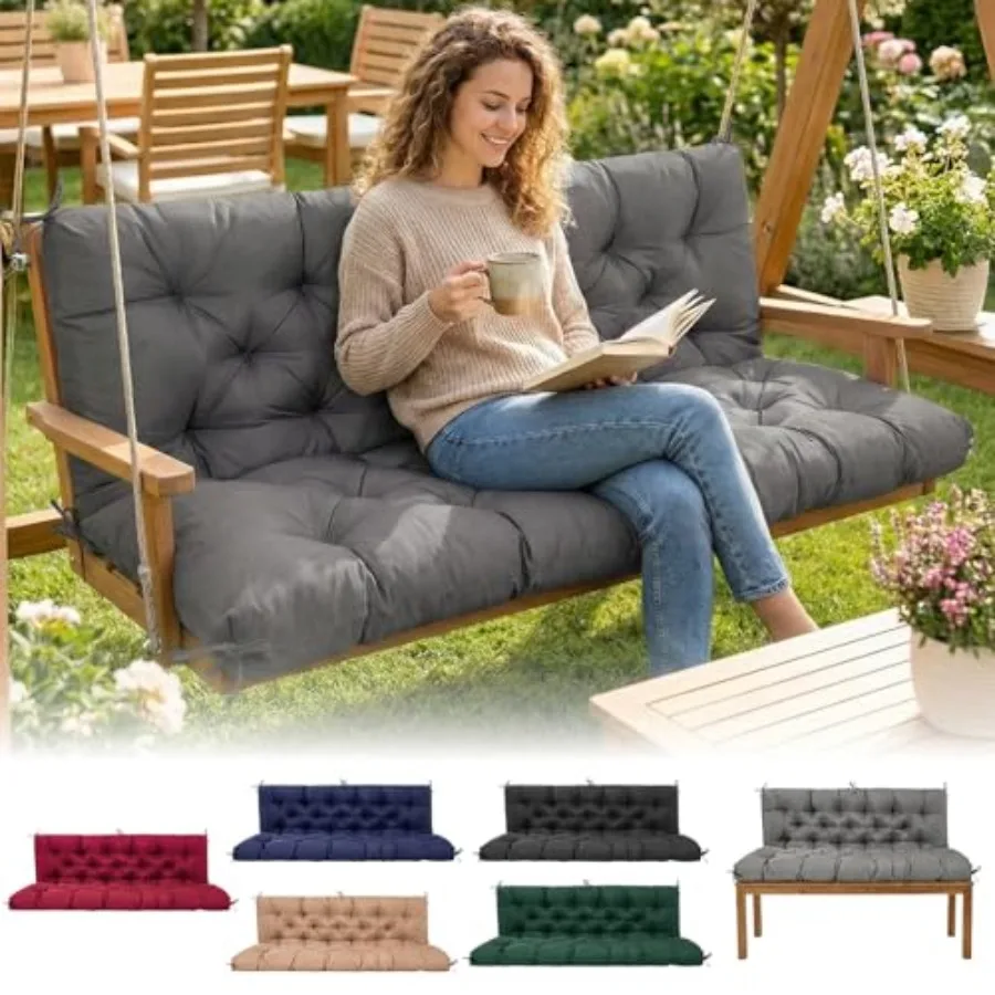 

Porch Swing Cushions 60 Inch Waterproof, 2 3-Seater Replacement for Outdoor Furniture with Backrest and Straps, Thick 4.7" Swin