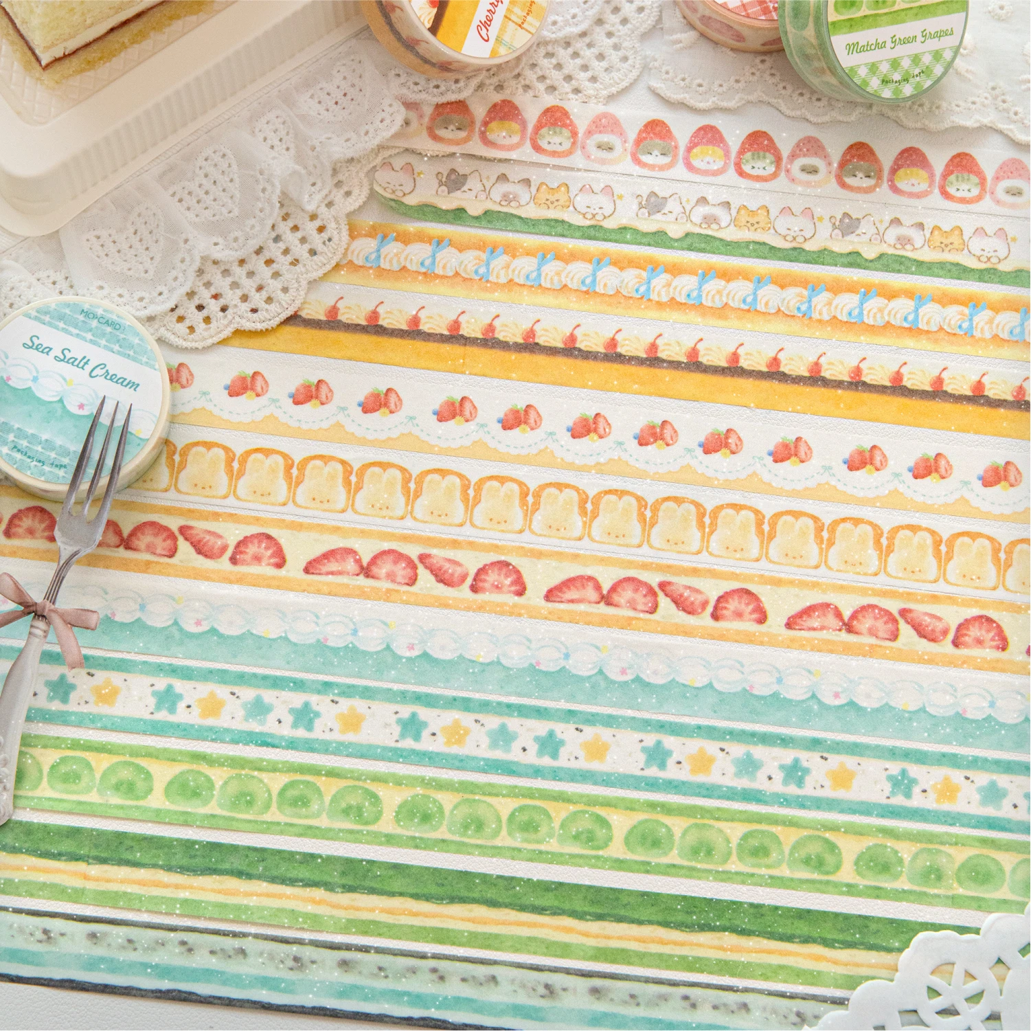 Fita Washi Estética de 15mm x 2m, Série Cake Shop, com Areia Cintilante e Design de Sobremesas Kawaii Estilo Ins Fofo, para Scrapbook DIY