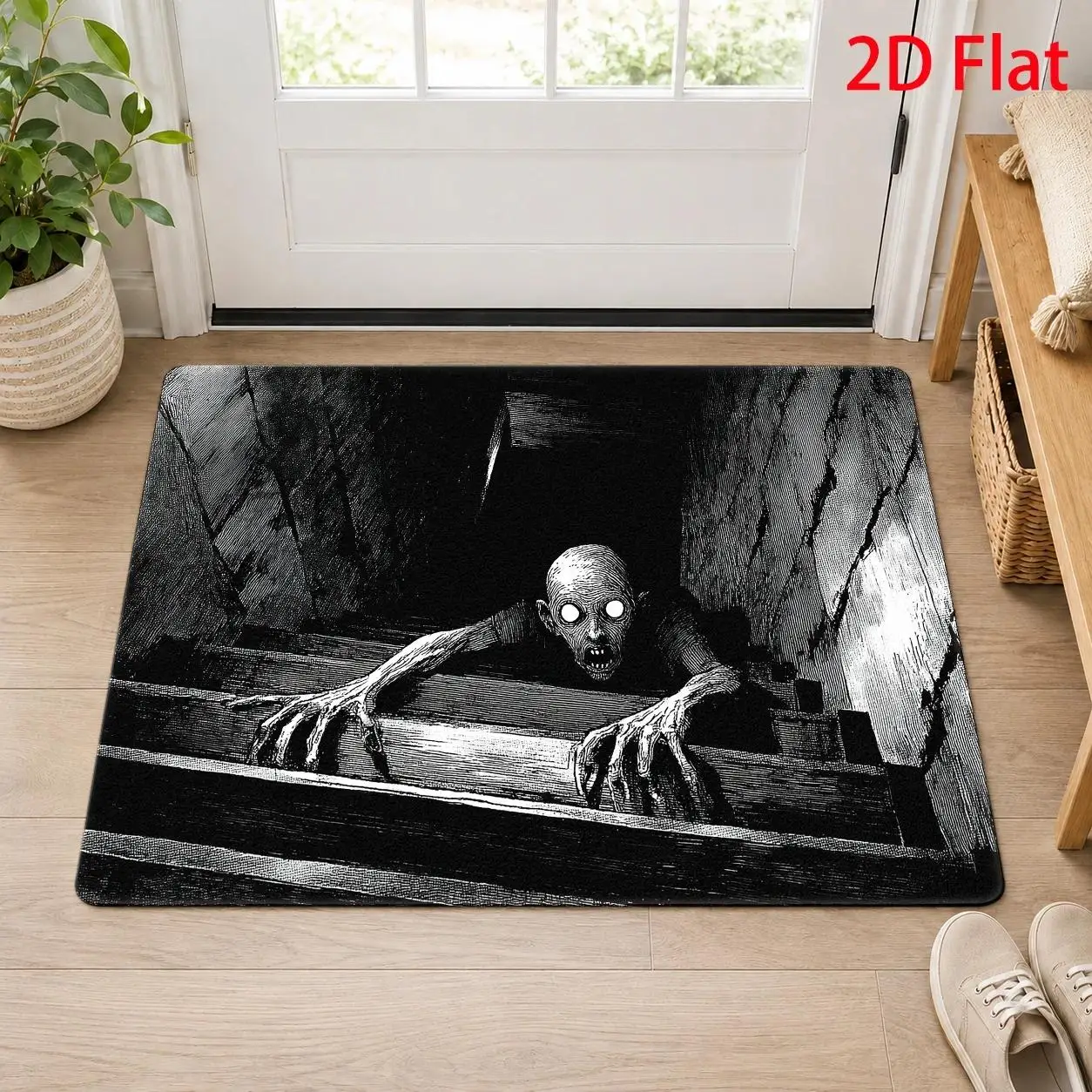 1pc Gothic‑Crawling‑Zombie Print Welcome Doormat, Washable Indoor Floor Mat for Front‑Door, Hallway