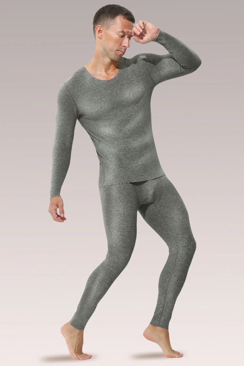 

Бесшовное термобелье, мужской комплект с v-образным вырезом, утолщенный и флисовый зимний зимний плотный шерстяной базовый комплект, длинные кальсоны