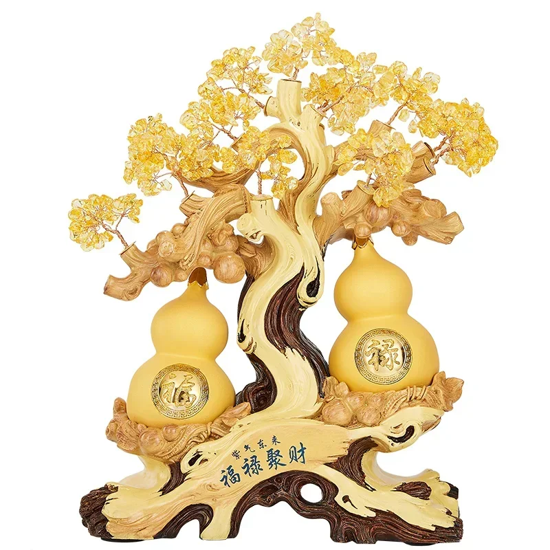 Hot salesLucky Money Tree Gourd Ornament Fulu Jucai Home Furnishing Living Room Ancient Rack Decoration Opening Gift