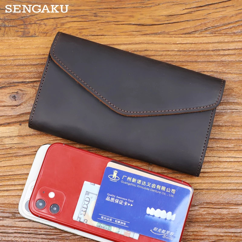 

New Crazy Horse Men's Mobile Phone Bag pouch Leather Long Wallet Retro Horizontal Wear Belt Cowhide Bag men's belt bag