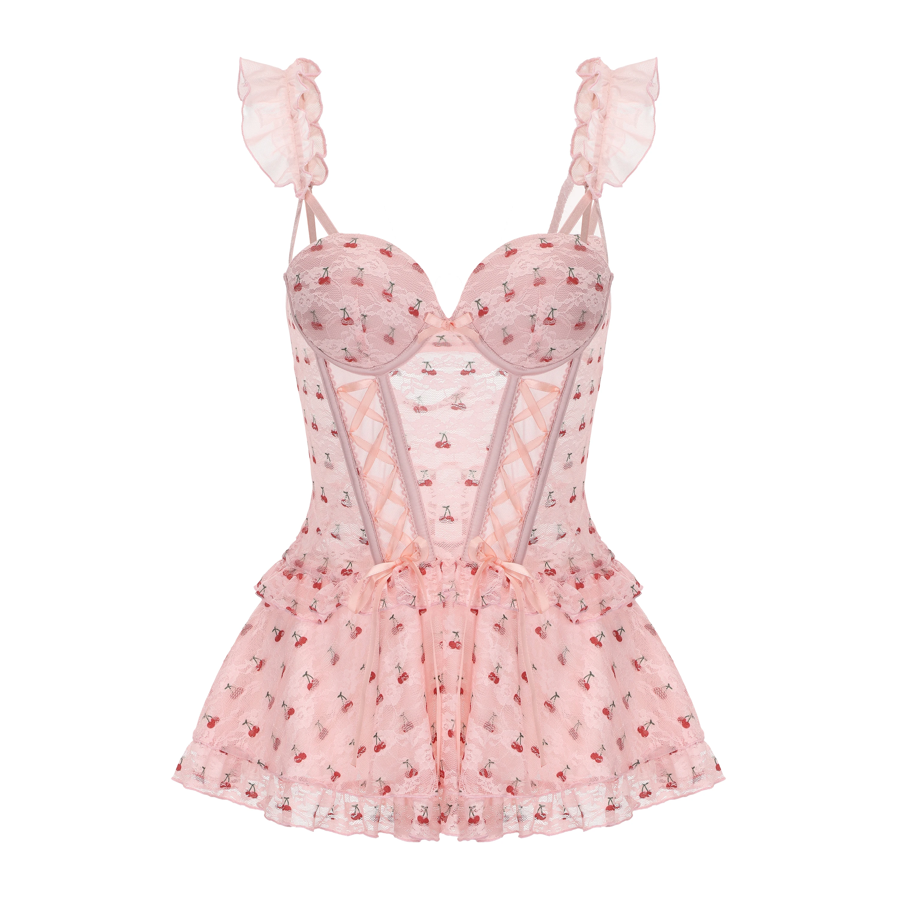 

Cherry Plus Size Boned Waist Cinching Women's Sleepwear Nightgowns Sexy Night Dress Ladies Nightwears With Chest Pad lingeries