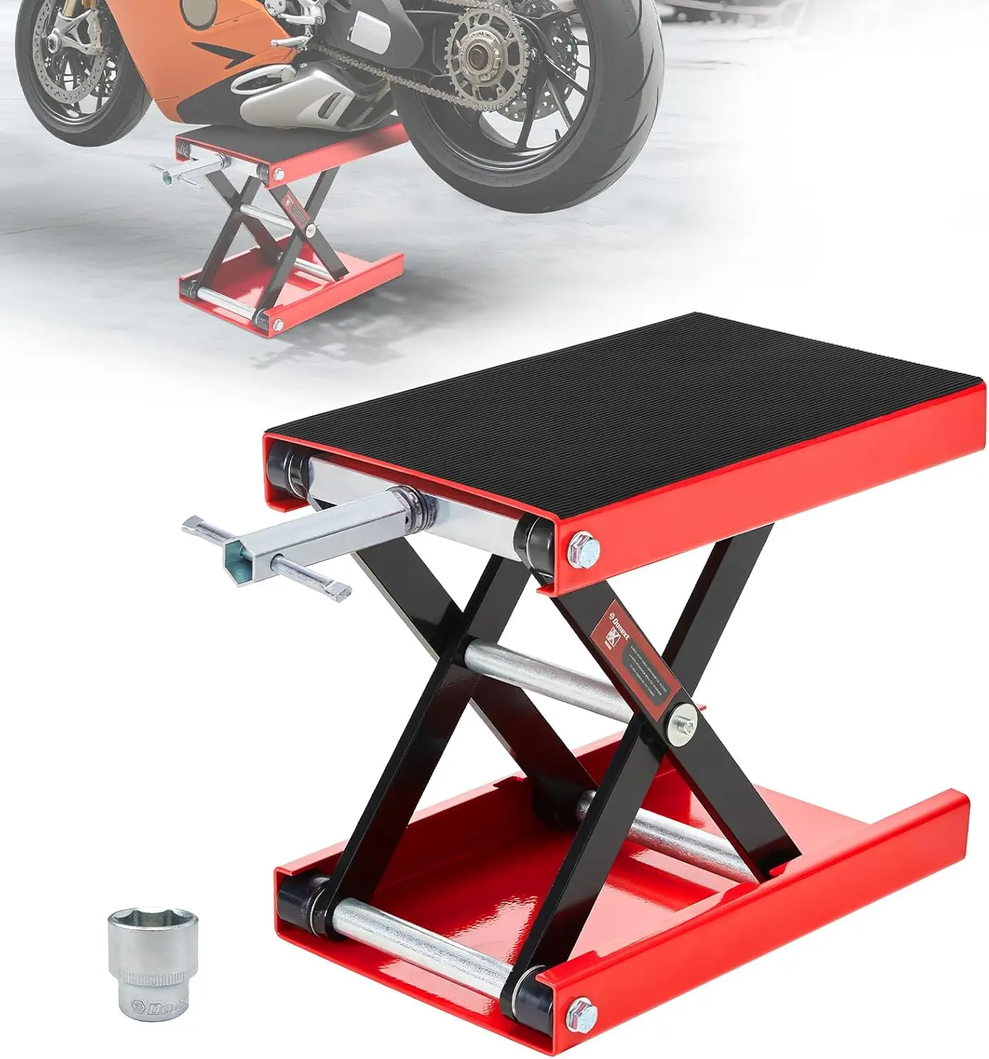 

Motorcycle Lift Scissor Jack, 1200 LB Capacity Wide Deck Hoist Stand for Bike ATV Garage Repair