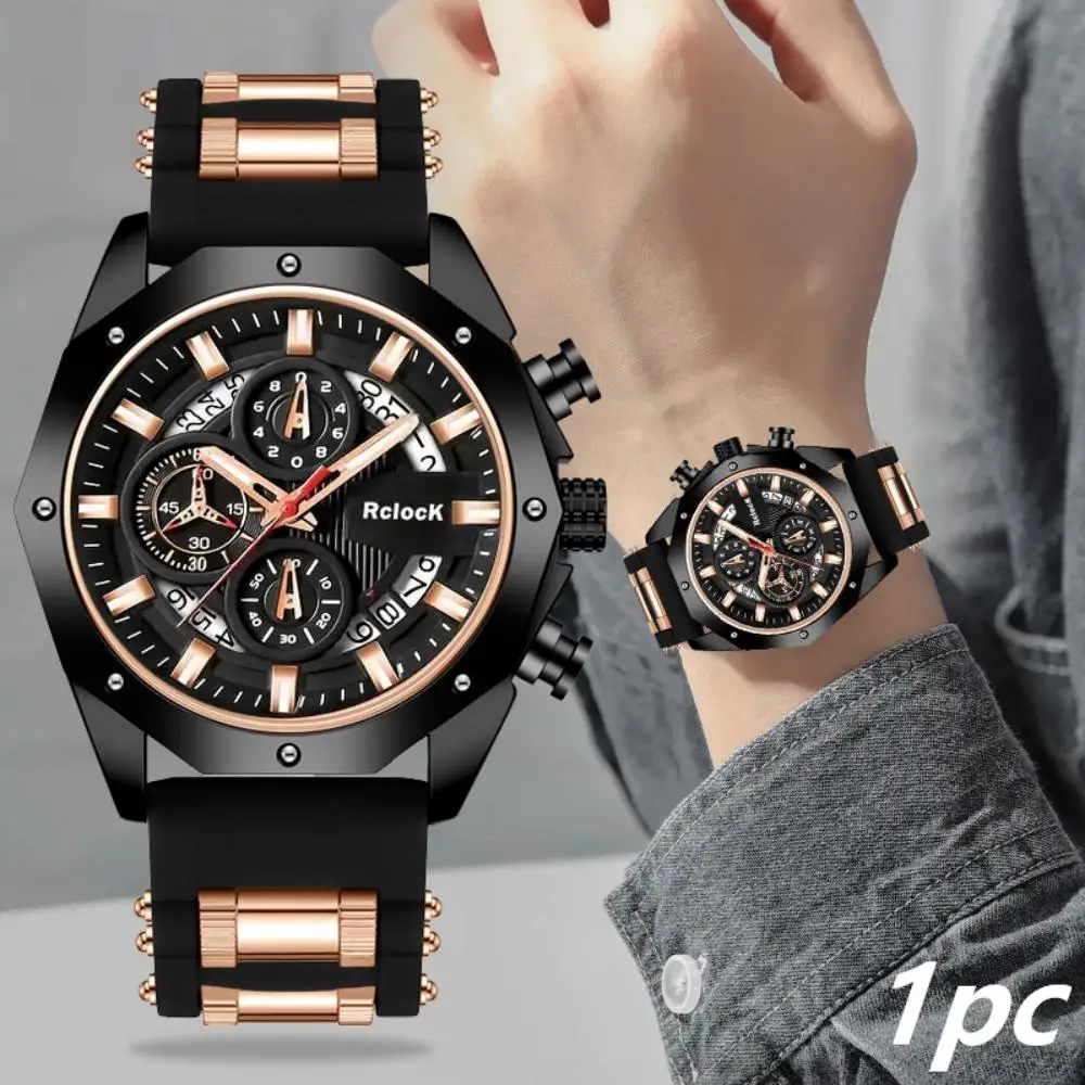 1 PC Latest Cool Fashion Men's Quartz Wristwatch with Silicone Strap Stylish Timepiece for Active Men