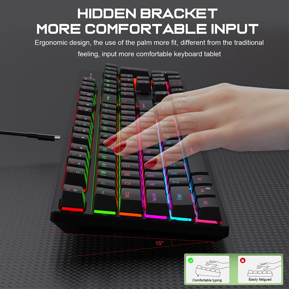 KEBIDUMEI-Teclado con cable de 104 teclas, retroiluminado RGB, teclado mecánico para videojuegos, Cable desmontable, teclados ergonómicos para ordenador portátil y Gamer