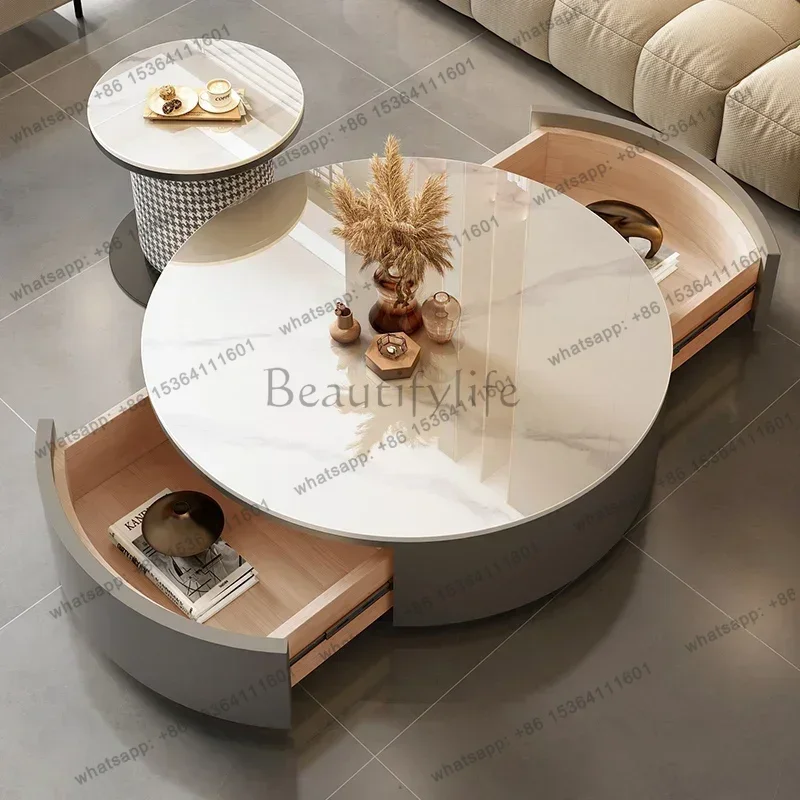 LD Round Decoration Coffee Table Luxury Modern Living Room Storage Drawers Moving   Standing Couchtisch Home Furniture
