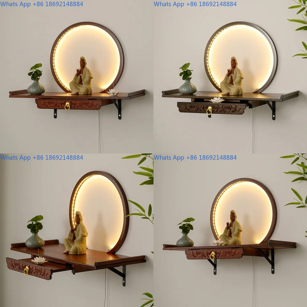 

Wall Mount Buddhist Altar with Light Circle Meditation Shrine for Home Decor