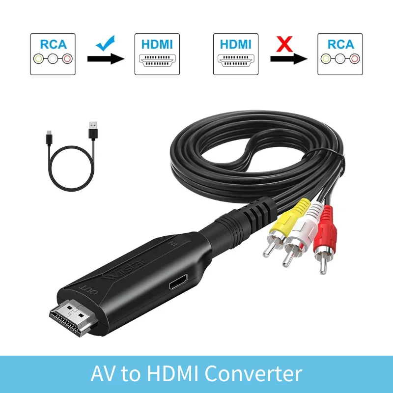 1080P RCA to HDMI Cable, 3-RCA Video Audio AV to HDMI Male Cable Connector Adapter, One Way Transmitter for HDTV DVD  TV