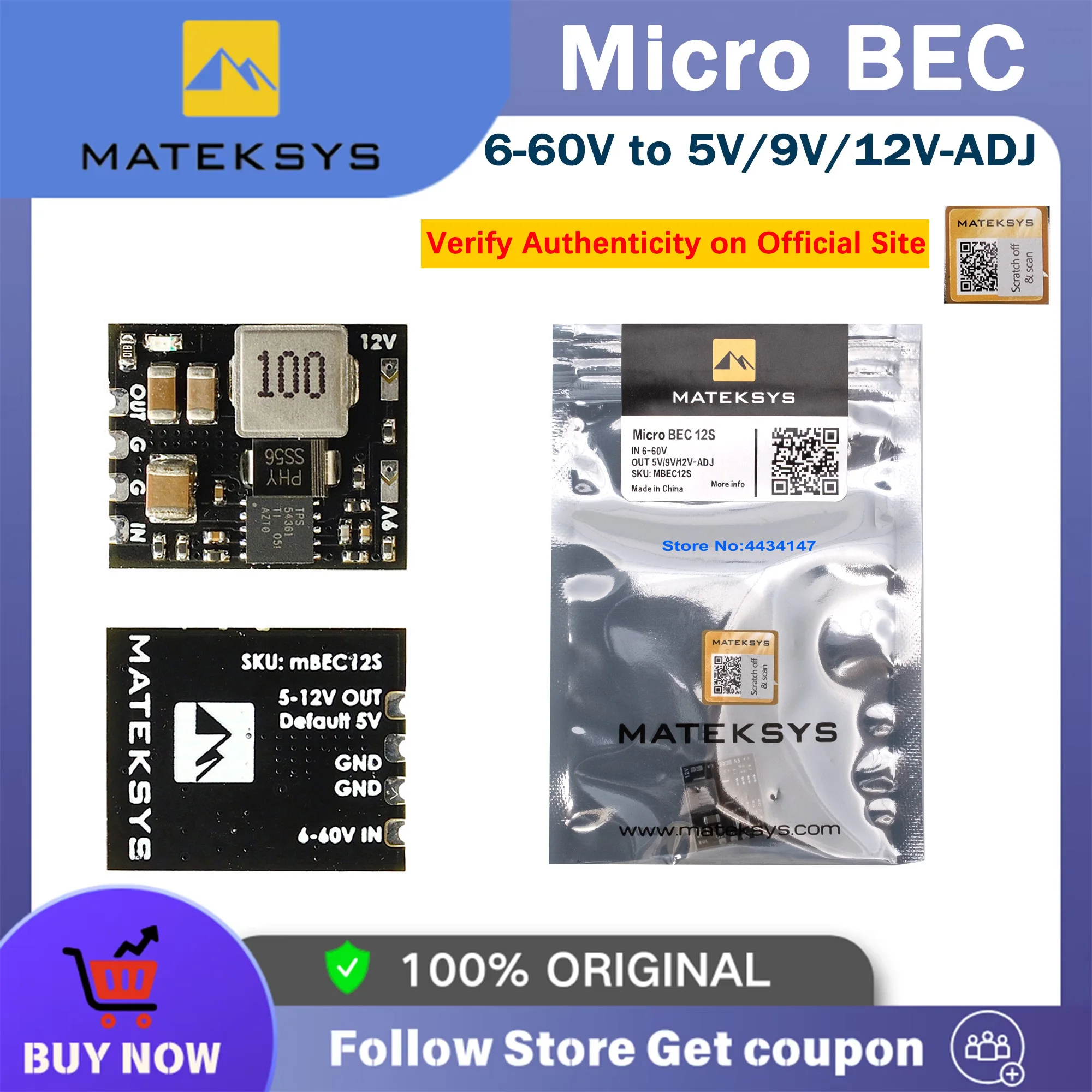 MATEK MICRO BEC 7-21V / 6-60V TO 5V/9V/12V-ADJ  Adjustable Voltage Dual BEC Board Step-down module for RC Model FPV