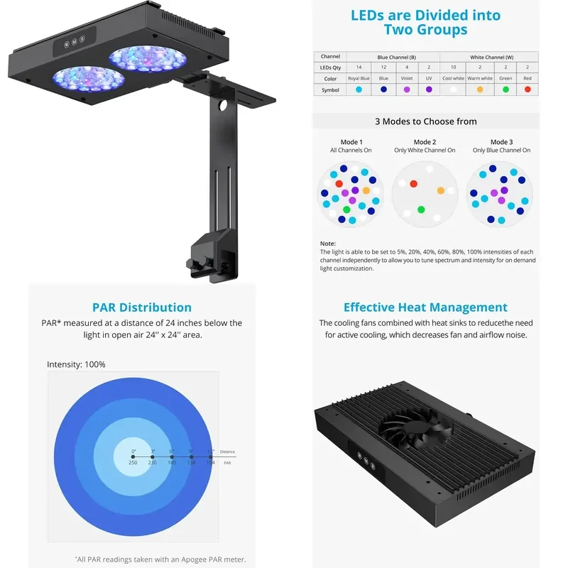100W Dimmable Full Spectrum LED Aquarium Light for Saltwater Reef Coral Fish Tank Marine Lighting