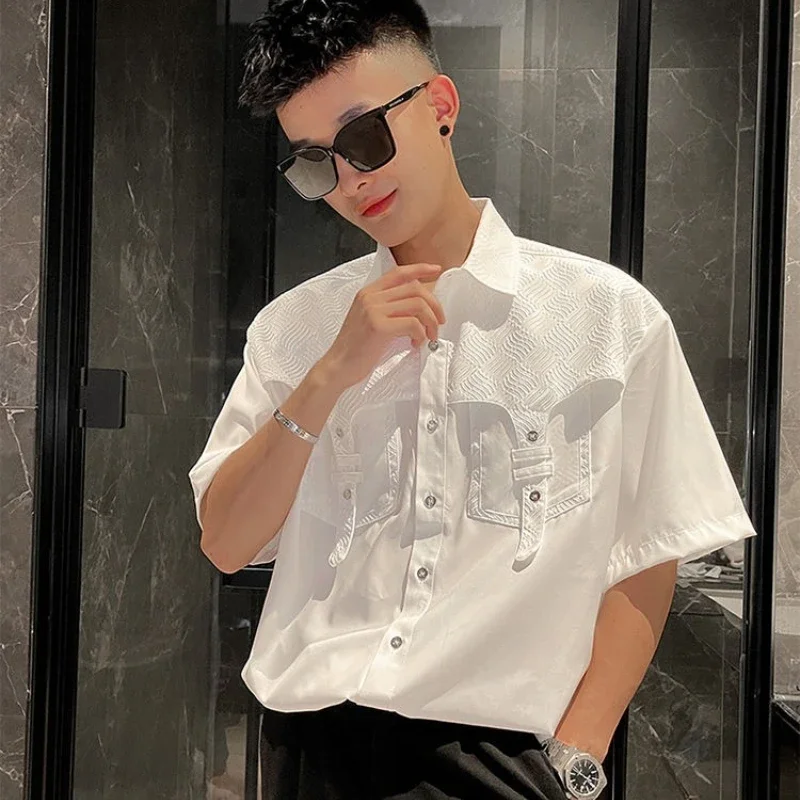 

Plain Half Sleeve with Pocket Shirts for Men White Summer Fashion 2025 Cotton Sale Sleeves Normal New in Silk Slim Fit Man Shirt