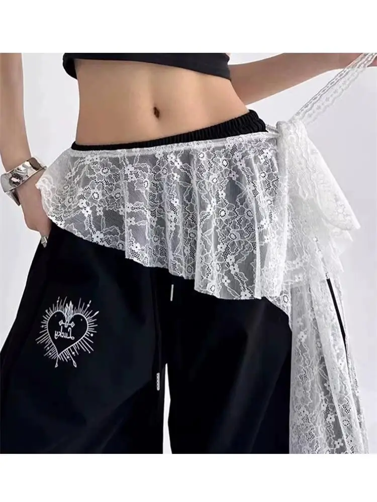 

Новая юбка для джазовых и уличных танцев 2025 года с поясом, высокой талией, А-силуэта, для женщин, повседневная, с кружевной отделкой, в стиле фартука