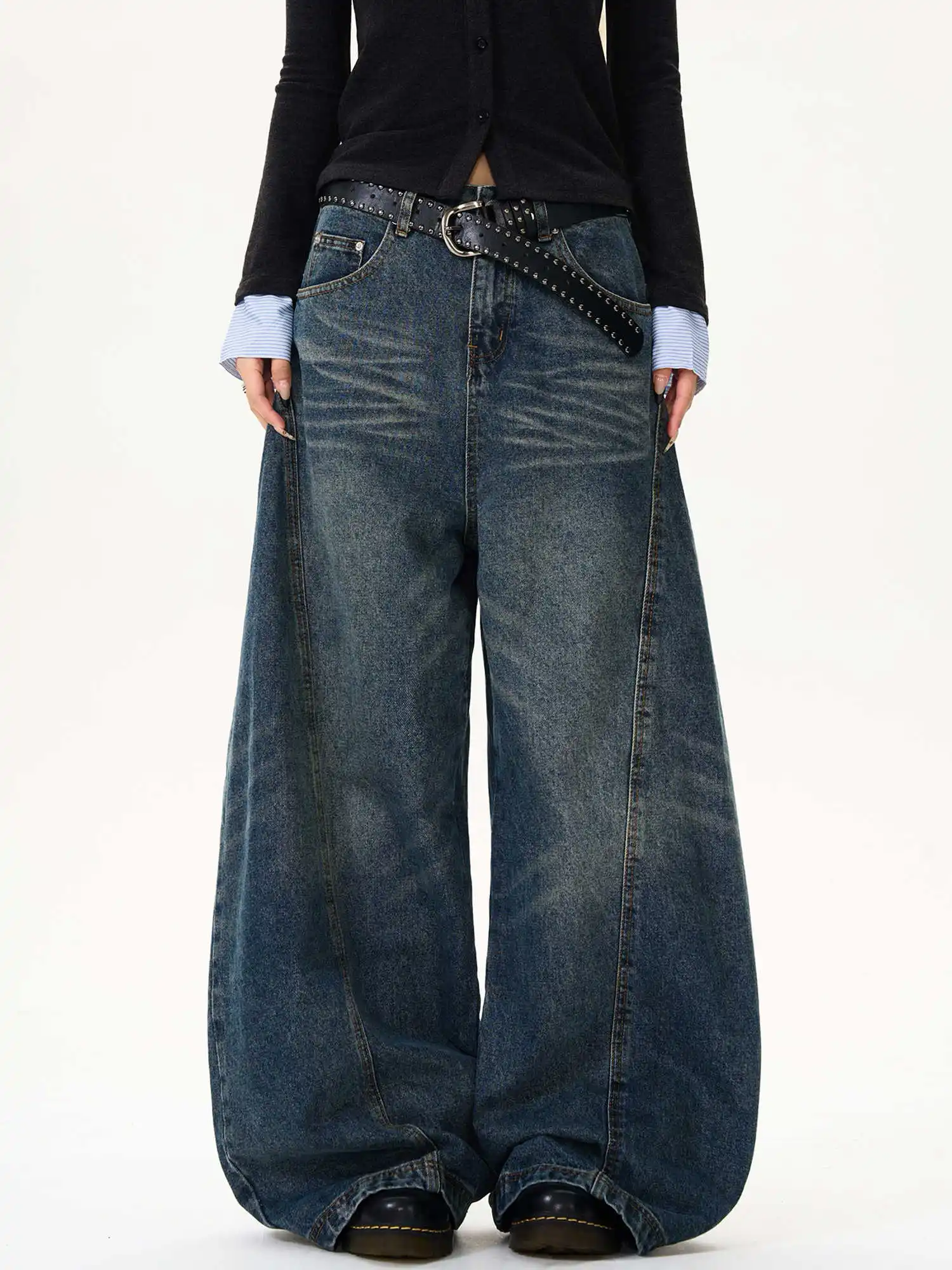 

Women's Dark Blue Y2k Baggy Jeans Harajuku Oversized Denim Trousers Japanese Loose Jean Pants Vintage Trashy Clothes 2025