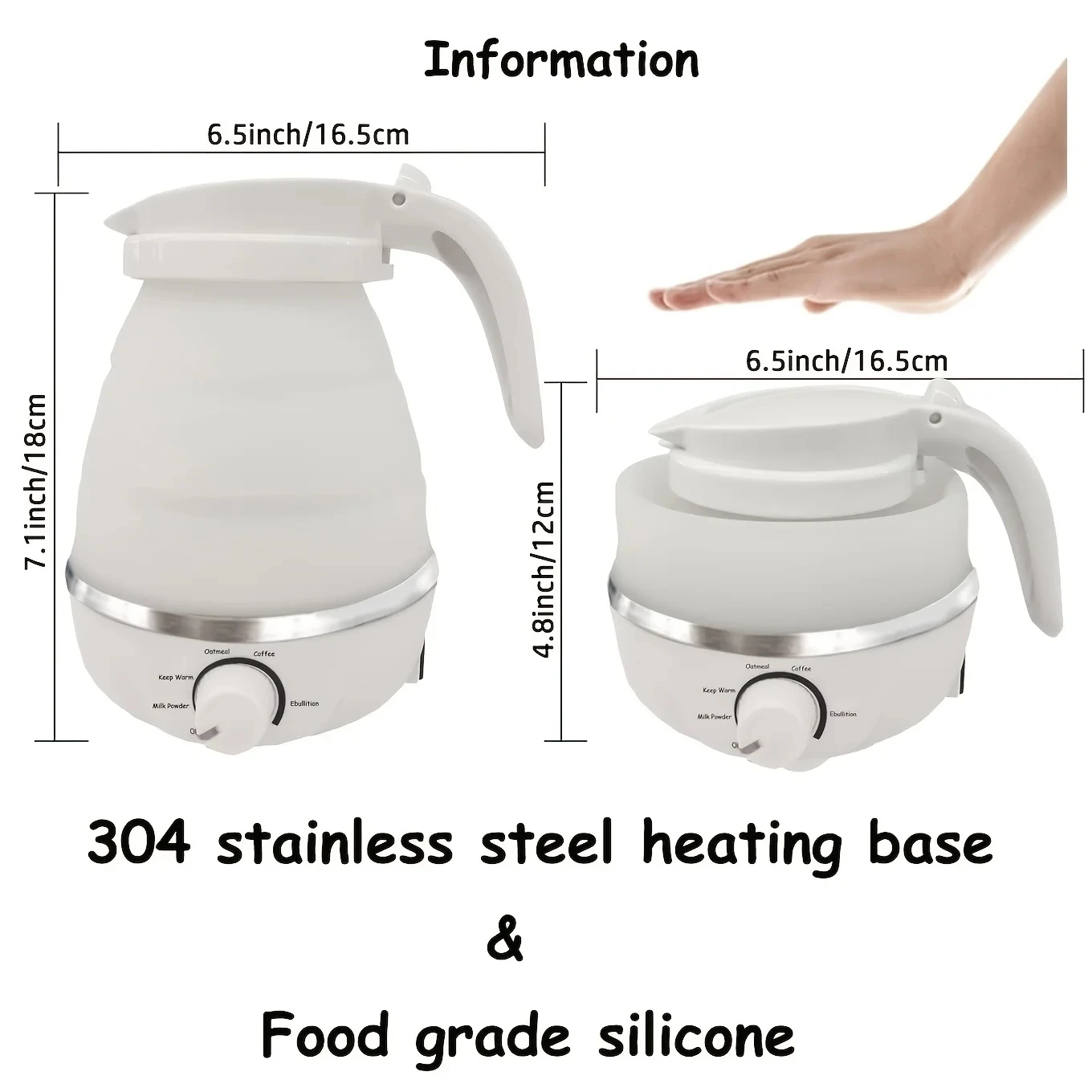 Hervidor eléctrico plegable para viaje, tetera portátil de Gel de sílice para alimentos, 110/220V, 0.6L, 600W, para el hogar