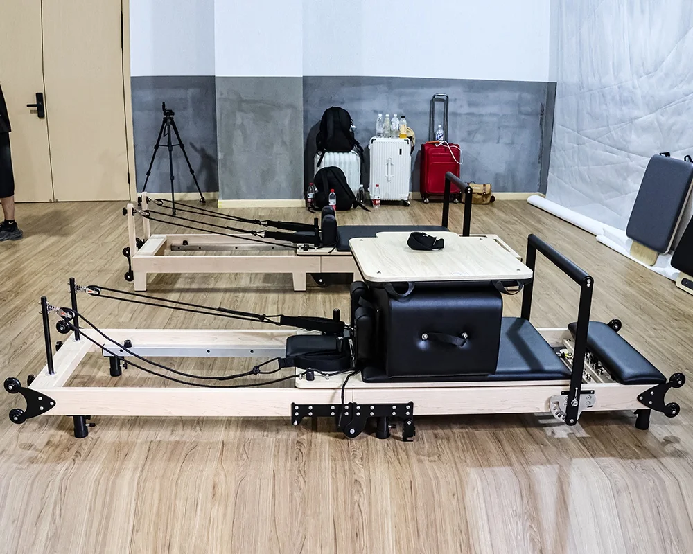 High End Foldable Core Bed Folding White Maple Wooden Pilates Reformer Wood Include Box and Jump Board