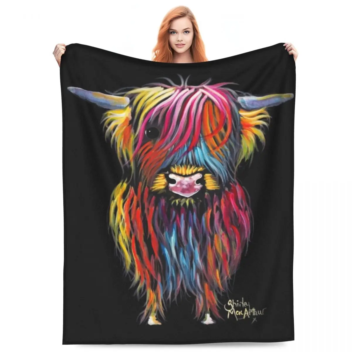 

Scottish Hairy Highland Cow Blankets Soft Warm Flannel Throw Blanket Bedspread for Bed Living room Picnic Travel Home Sofa