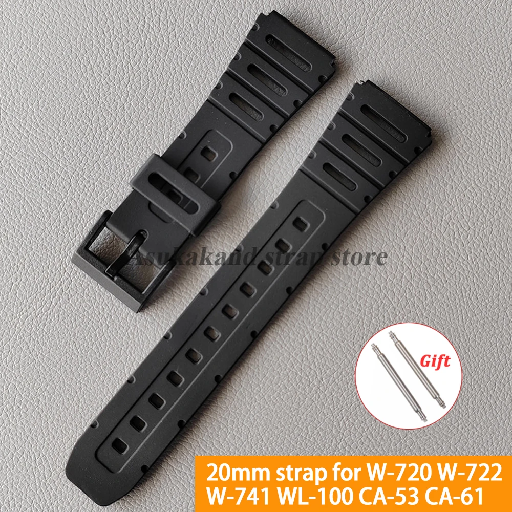 20 مللي متر حزام ساعة سيليكون أسود ل W-720 W-722 W-741 WL-100 CA-53 CA-61 مقاوم للماء حزام (استيك) ساعة المطاط الرياضة لينة الرجال معصمه