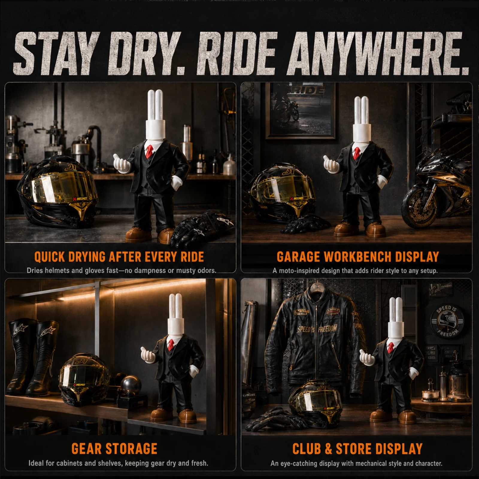 Motorcycle decorative item storage rack, a drying, dehumidifying and deodorizing device, an air drying equipment
