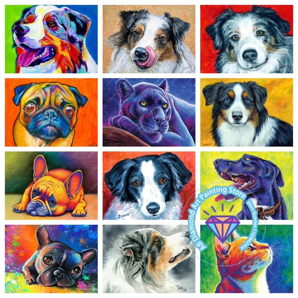 

Animals dog Pug cat Leopard AB Diamond Painting Kit Square Round Diamond 5D DIY Mosaic Handmade Art Exquisite Gift Home Decor
