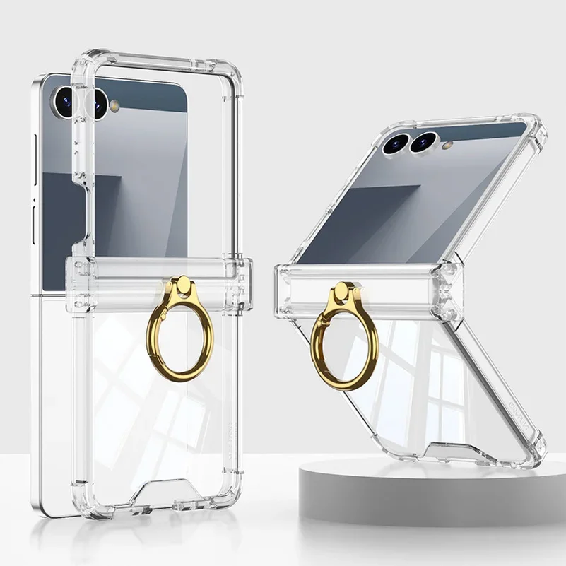 Luxe Ring Houder Scharnier Transparante Bescherming Telefoon Case voor Samsung Z Flip 7 6 5 Z Flip 7FE Clear Armpr Schokbestendige Achterkant