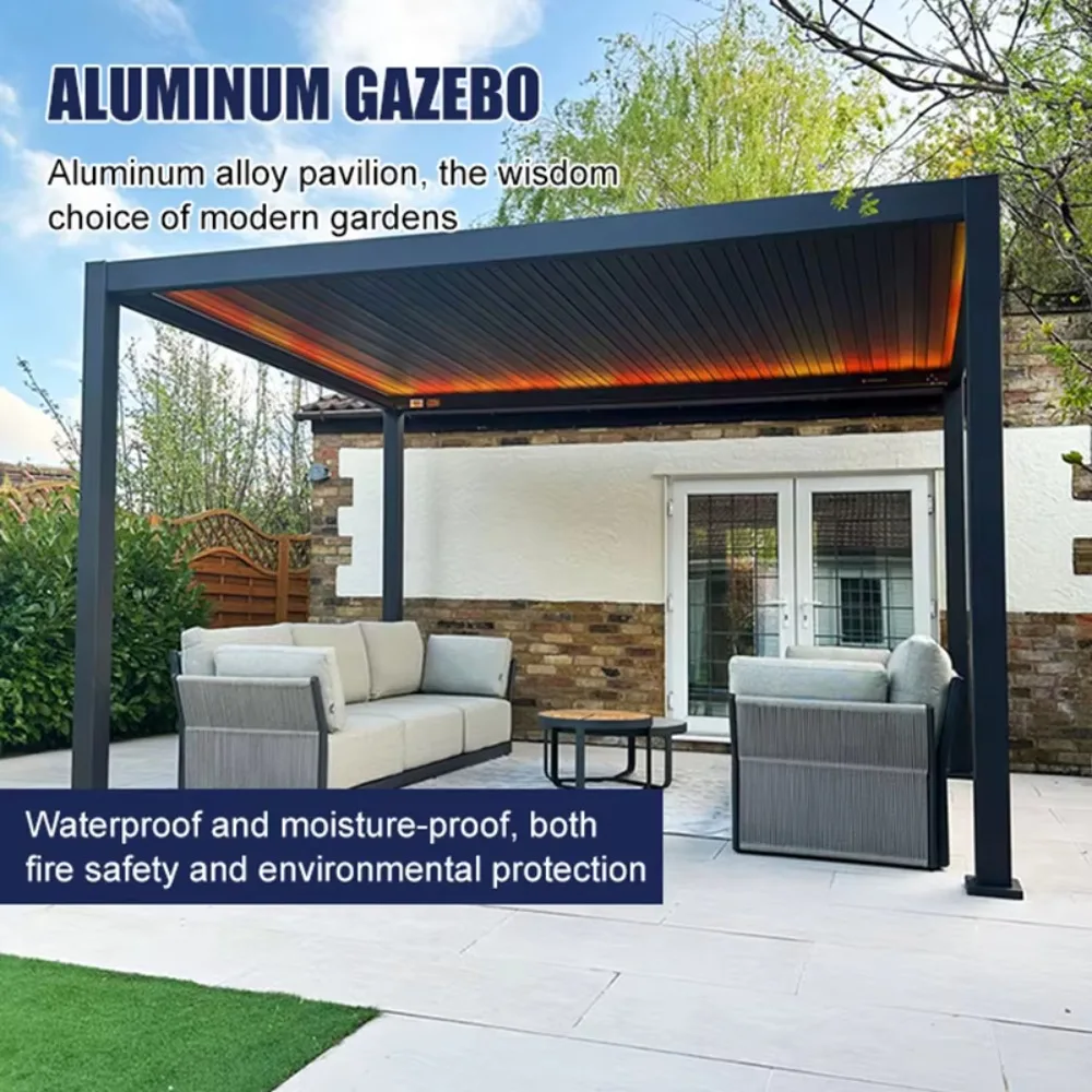 Custom Size Aluminum Pergola, Garden Sunroom House, Aluminum Louvered Roof Outdoor Patio Gazebo Canopy