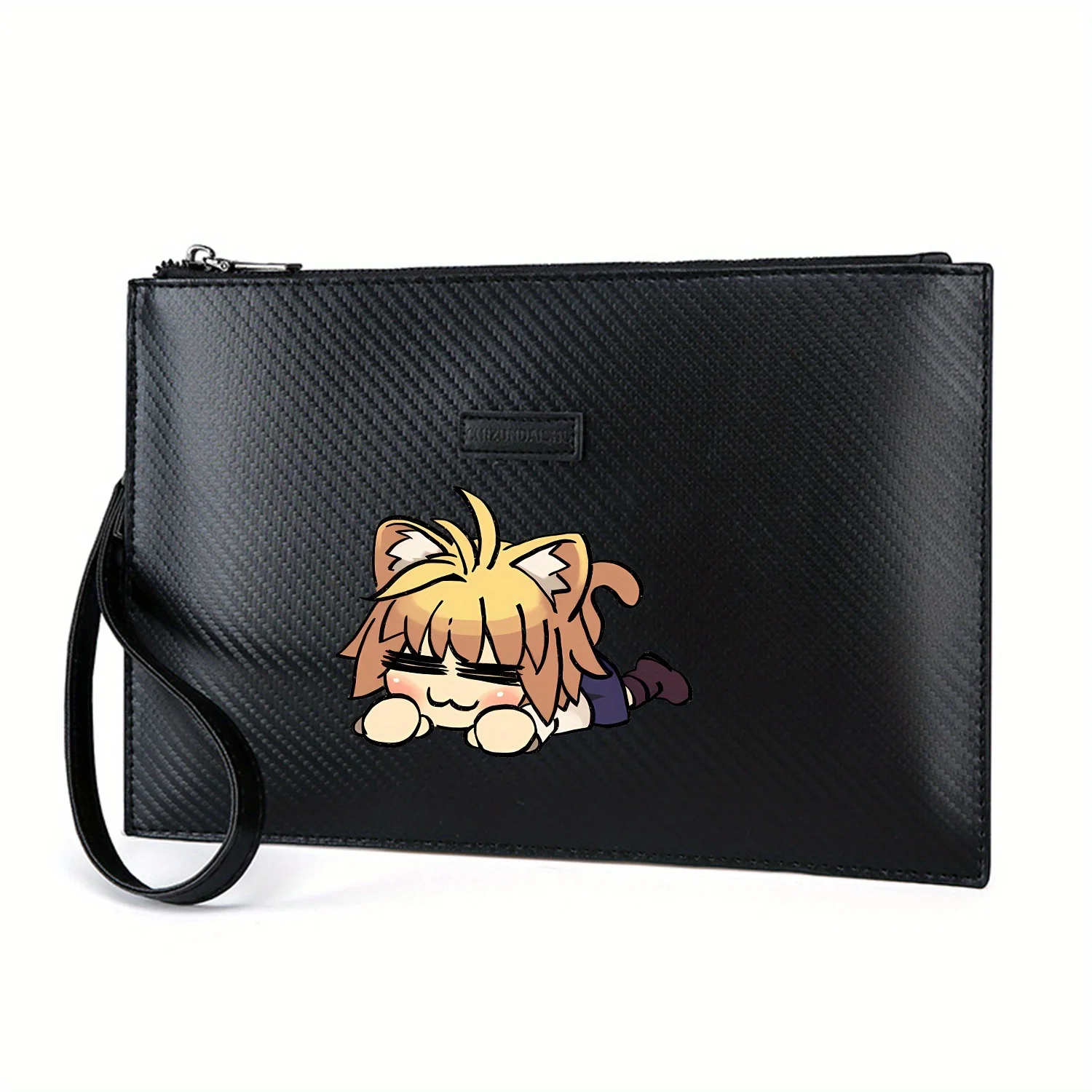 آذان قطط لطيفة، وجه مبتسم، حقيبة يد رجالية من البولي يوريثان مطبوعة بشكل لطيف، عصرية وعملية للحمل اليومي #1