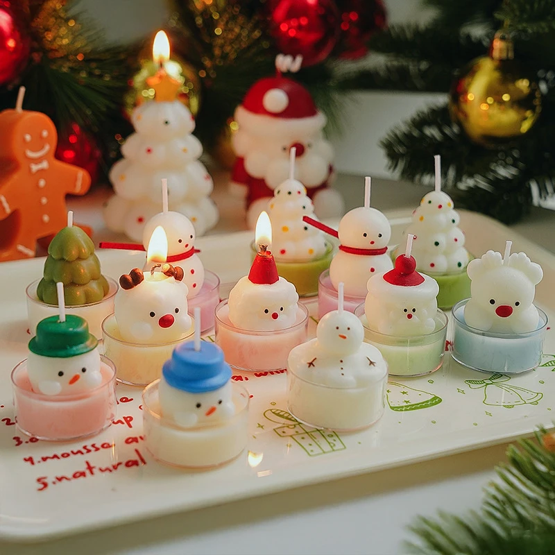 Christmas Tree Tea Candle Snowman Santa Claus Shape Flame Aromatherapy Candle Holiday Party Decorative Candles Photo Props