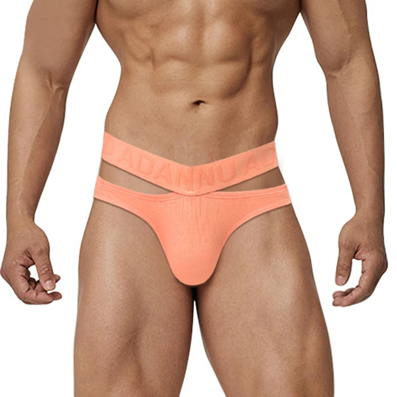 Men's Soft Breathable Cotton Threaded Briefs High Fork U-bag Triangle Panties Solid Color Panties Sexy Men's Underwear