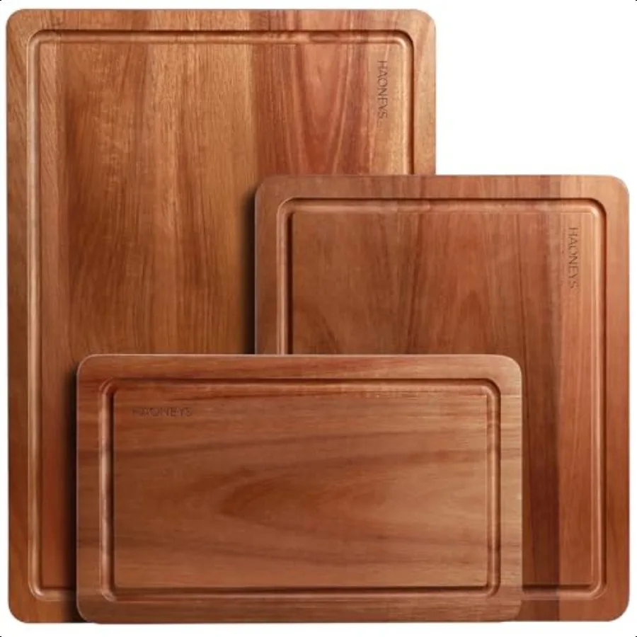 

Wood Cutting Board Wooden Cutting Boards for Kitchen with Deep Juice Grooves Builtin Handles Ideal Charcuterie Chopping for Mea