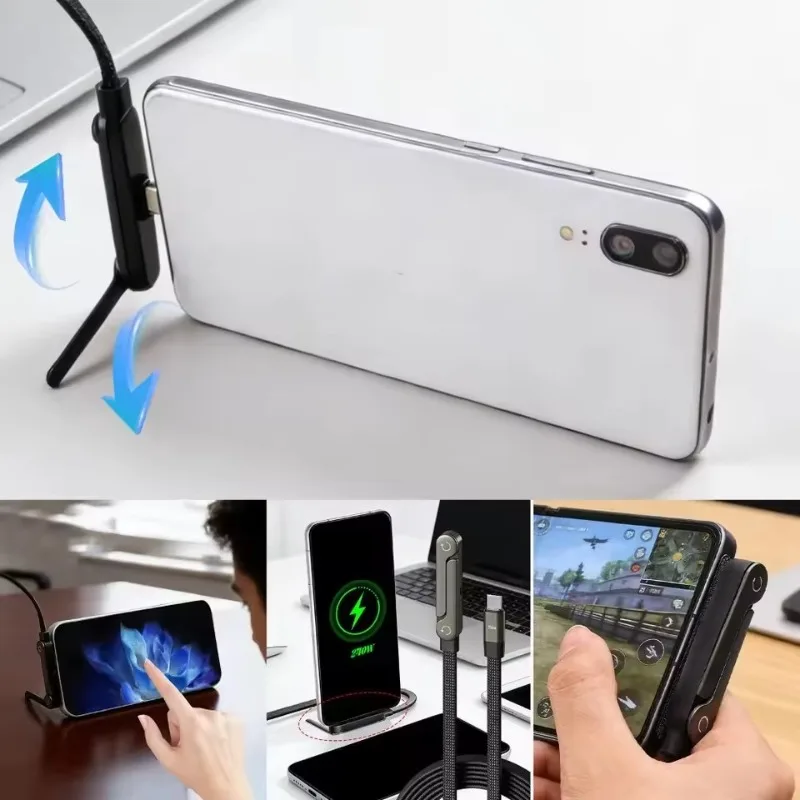240W PD Fast Charging Cable Phone Tablet Foldable Holder 2 in 1 Adjustable Holder for Mobile Gaming & Office Desk PD Phone Cable