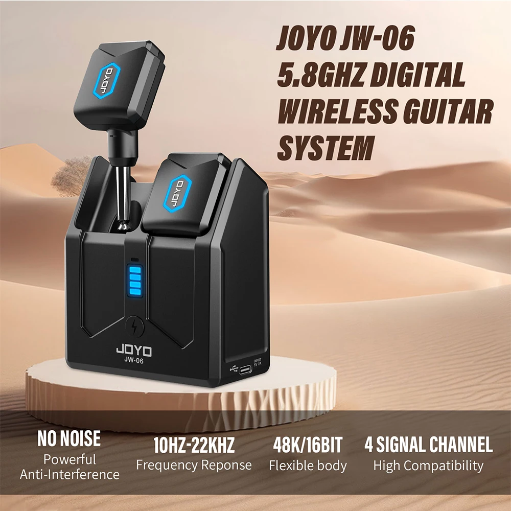 JOYO JW-06 Bezprzewodowy system gitarowy 5,8 GHz Cyfrowy bezprzewodowy nadajnik i odbiornik gitarowy z przenośnym etui ładującym