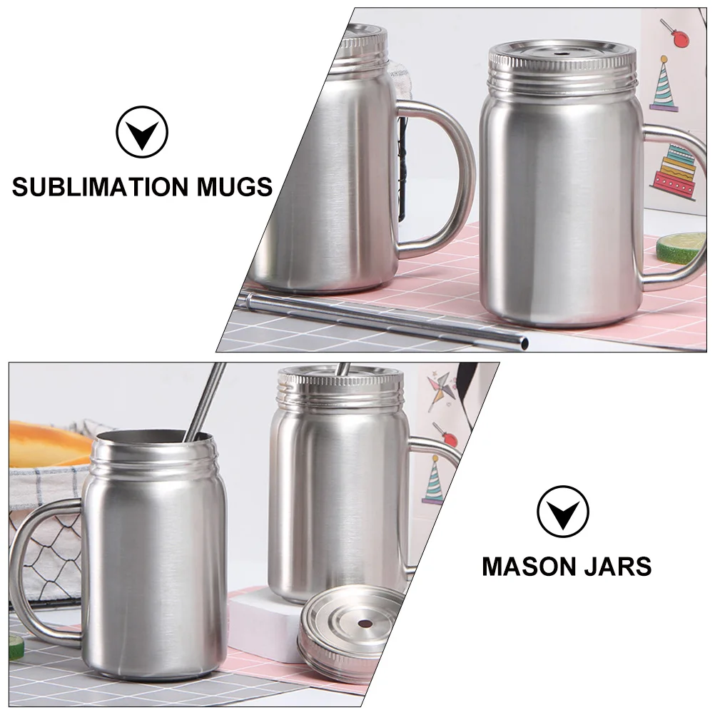 

2 Pcs Stainless Steel Mason Cup Silver Jar Drinking with Straw Leak-proof Mugs Soda Can Tumbler