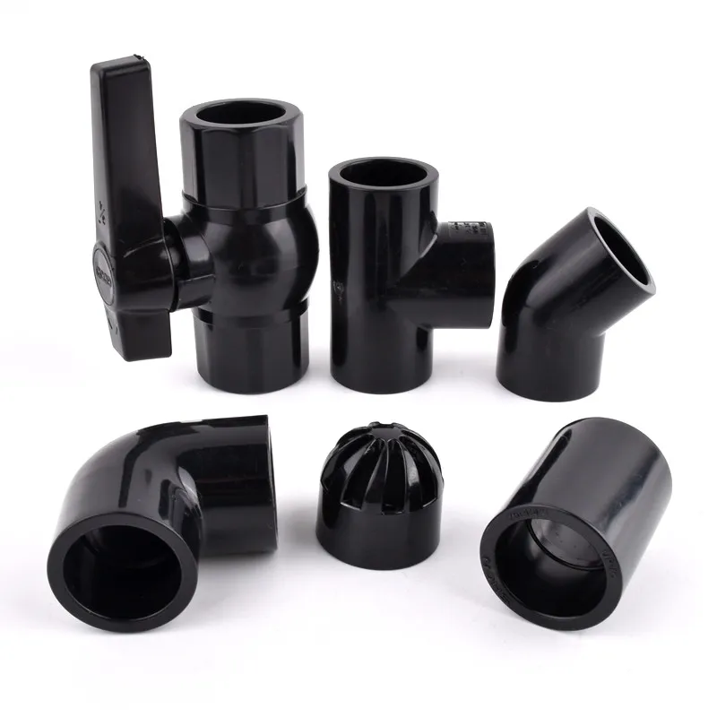 20~50mm Black PVC Pipe Connector UPVC Pipe Garden Water Elbow Tee Joint Aquarium Tank Water Supply Drainage End Cap Connectors