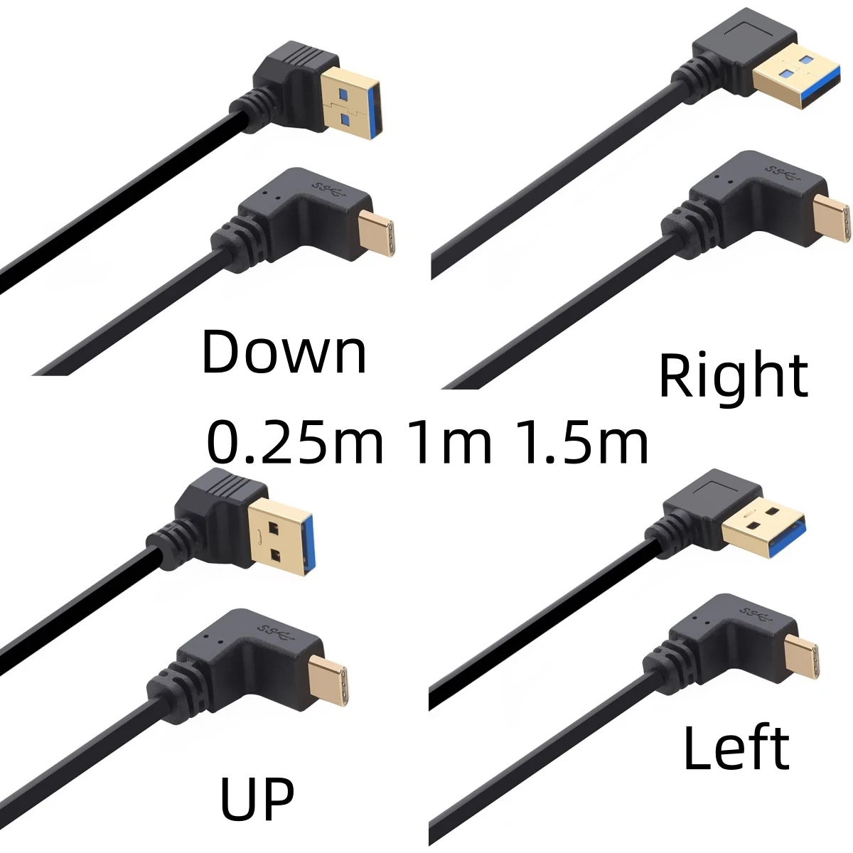 1FT Angle TYPE-C Reversible USB 3.1 USB-C Angled to 90 Degree Left Right Up Down Angled USB 3.0 type A Male Data Cable 30CM