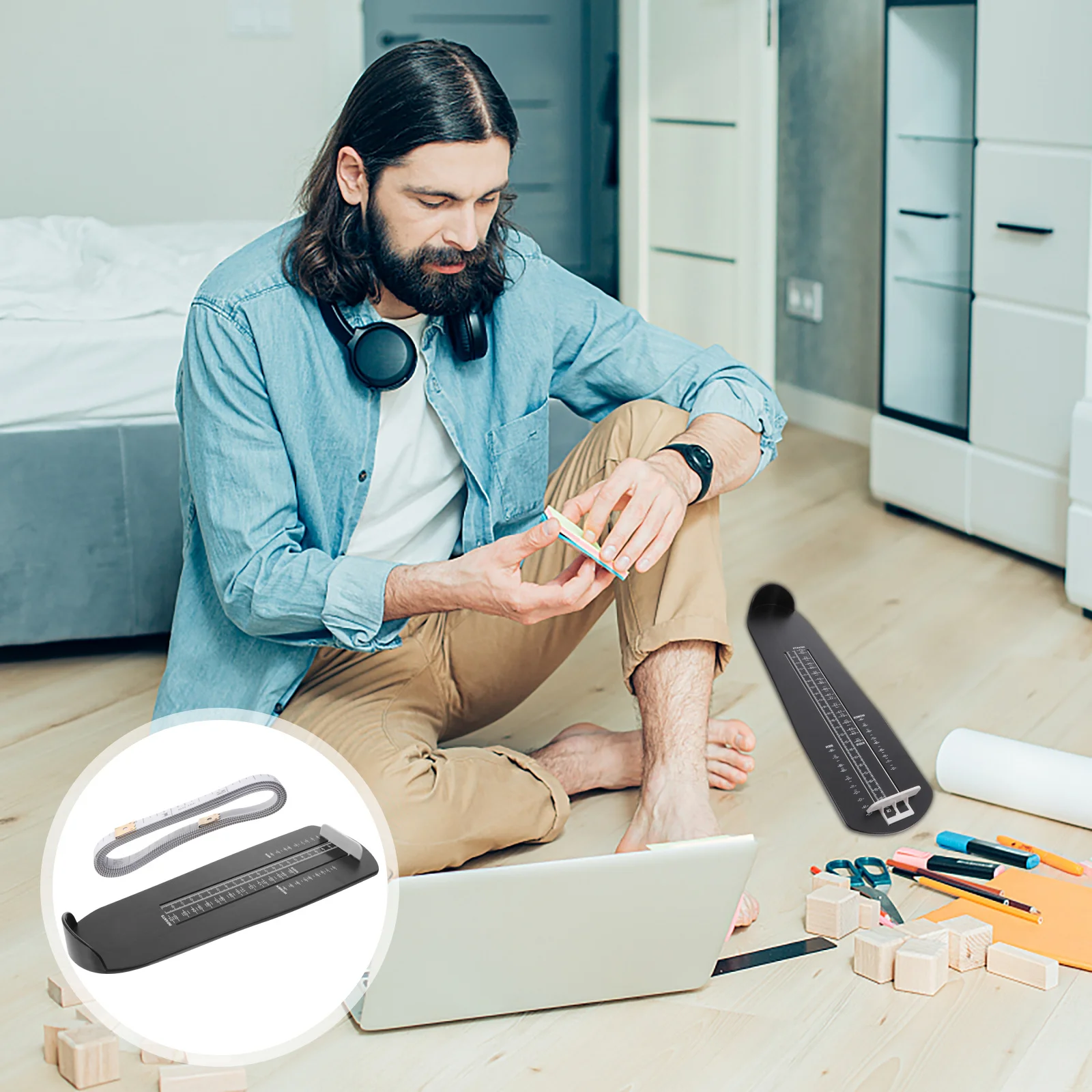 

2Pcs Foot Gauge Foot Measurement Tool Smooth Surface Lightweight for Home Dorm Shoe Measurement Device Measuring Tool