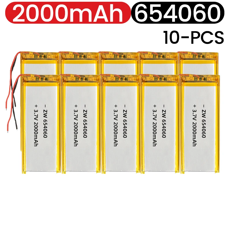 

654060 2000mAh Battery 3.7V Lithium Polymer Rechargeable Batteries Li Po for Heating Gloves Hand Warmer Purifier Fill Light GPS