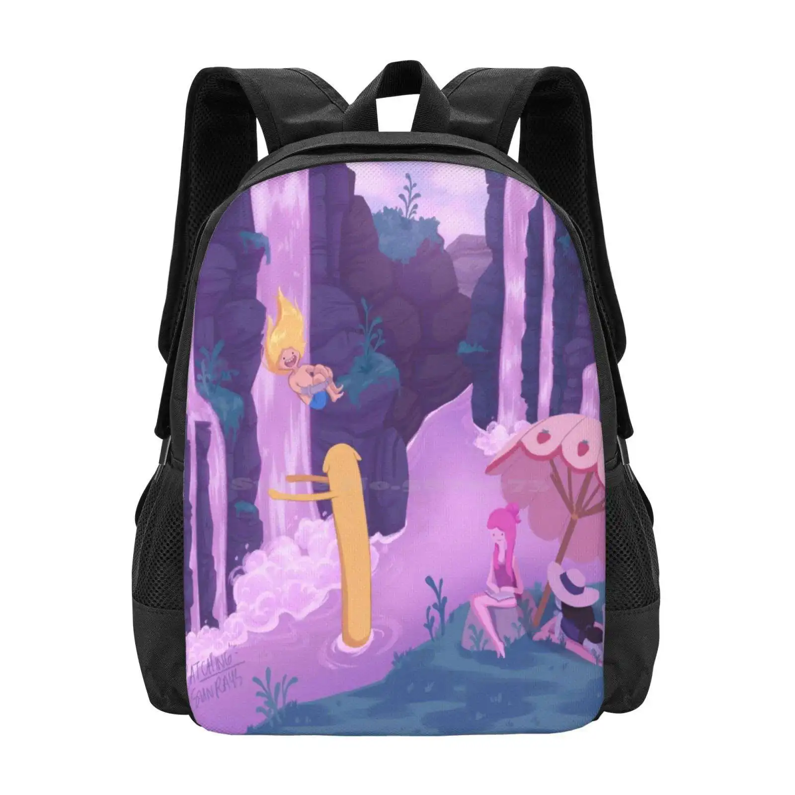 Chillin'-Adventure Time Pattern Design Bag Student'S Backpack Adventure Time Finn The Human Jake The Dog The Vampire Queen