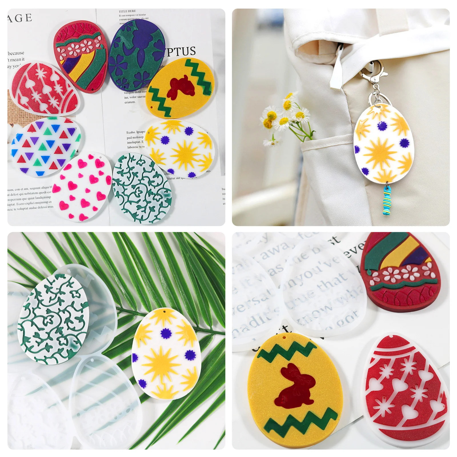 

Rabbit Keychain Mold Silicone Diy Resin Jewelry Molds Easter Egg Pendant Casting Bunny Hanging Craft Making Lightweight Compact