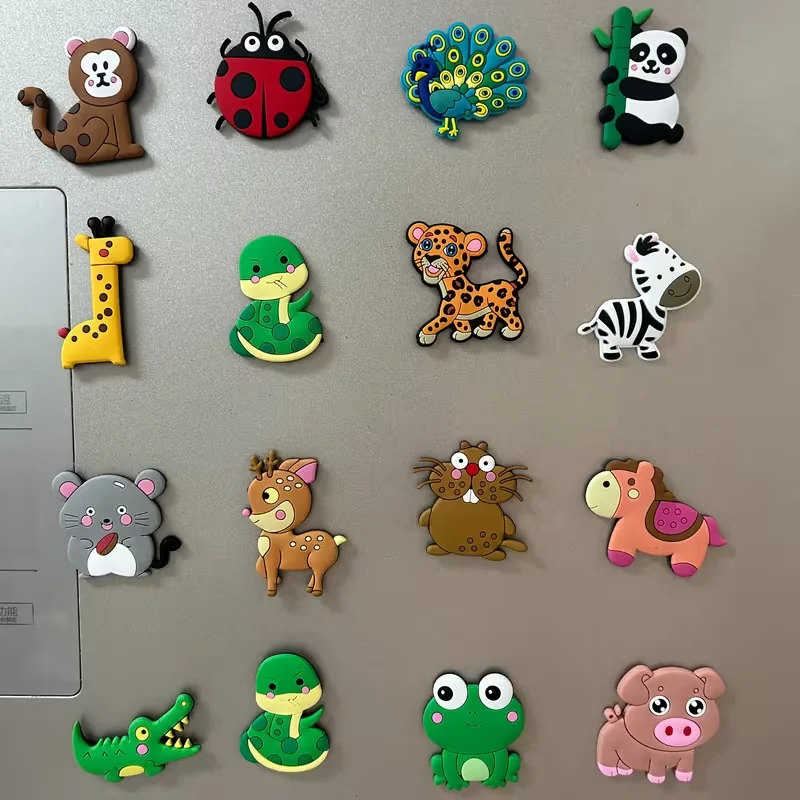12pcs/16pcs Cute Animal Cartoon Fridge Magnet Set - Includes Pig, Puppy, Frog, Panda, and More Adorable Designs
