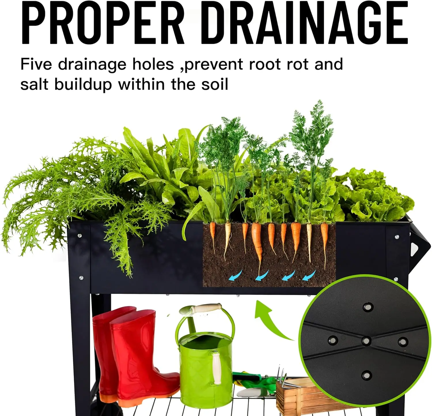 سرير حديقة مرتفع بطول 32 بوصة في الهواء الطلق مع عجلات ورف للتنقل، سعة 400 رطل، صندوق زراعة فولاذي مضاد للصدأ #3