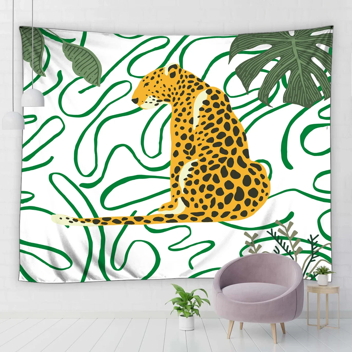 Tropical Animal Tapestry Hanging Wall Cartoon Leopard Zebra Palm Tree Leaf Pattern Wall Tapestry Polyester Fabric Home Decor