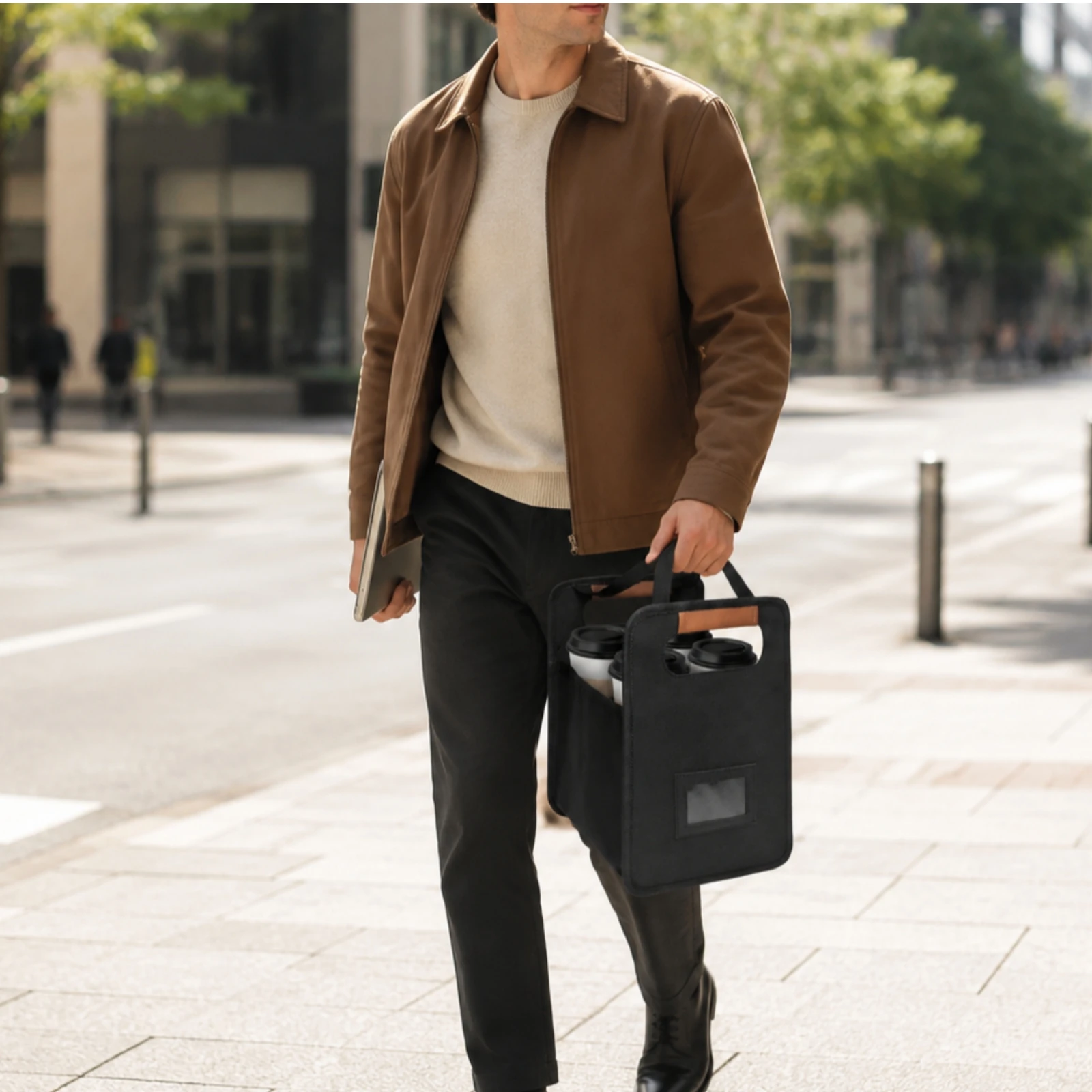 Collapsible Beverage Carrier with Adjustable Dividers Easy-Clean Beverage Delivery Bag Portable Drink Tote with Pockets Sturdy