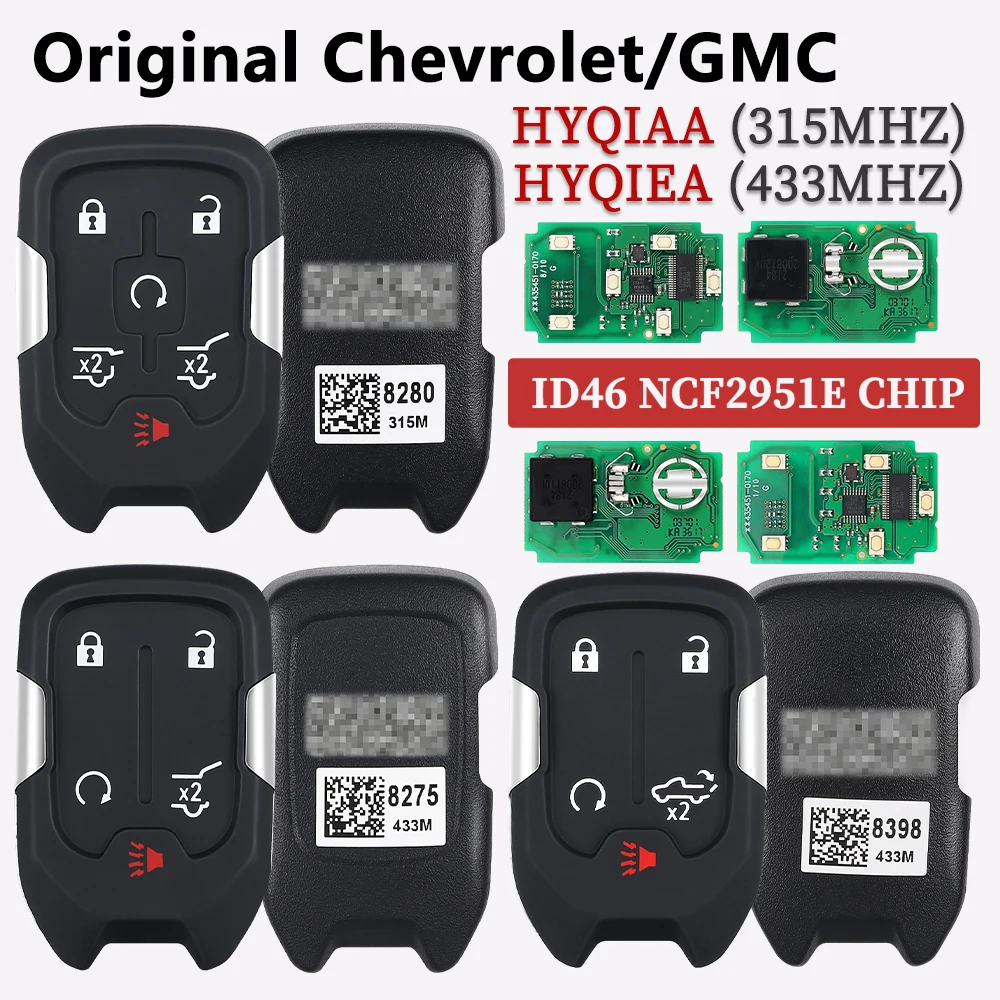 

Original key HYQ1EA HYQ1AA Smart Remote Key 5/6 Buttons For 2019-2021 Chevrolet Silverado GMC 315/433Mhz 46 2951E Chip No blade