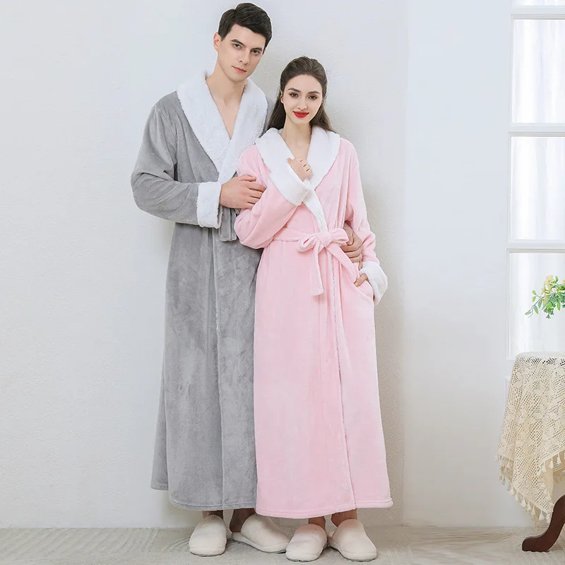 

Thicken Flannel Men's Long Robe Home Clothing Autumn Winter Warm Coral Fleece Kimono Bathrobe Gown Sleepwear Loose Nightwear