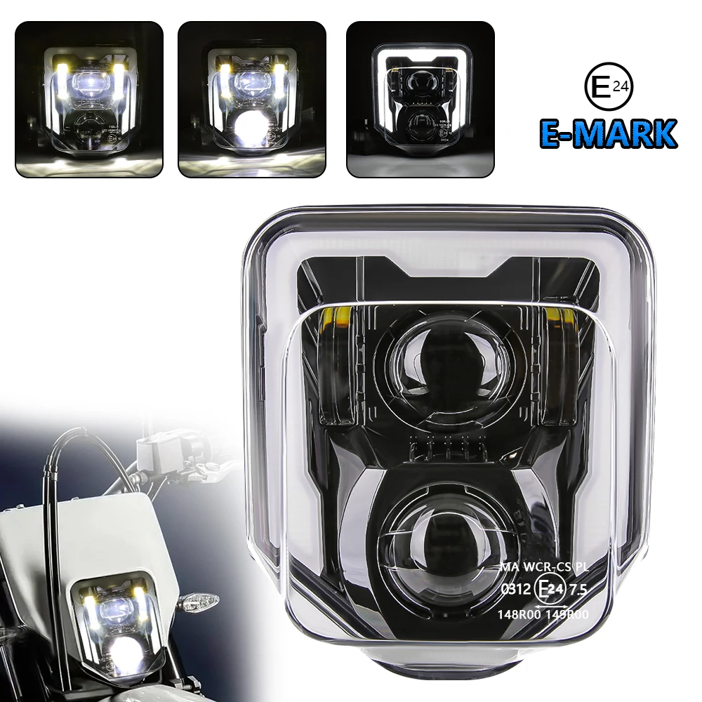 E24 Mark Motorcycle LED Headlight High Low Beam DRL For Husqvarna 701 TE 250 300 450 FC FE TC 125 300i Enduro Dirt Bike Headlamp