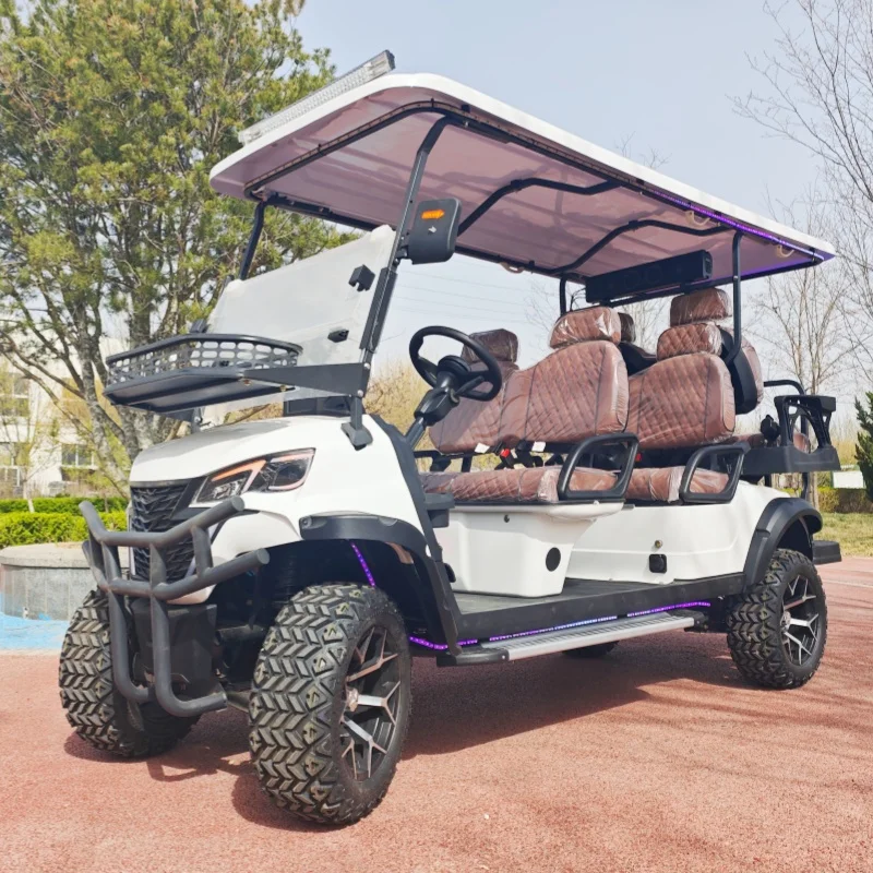 60V 72V Lithium Battery Electric Golf Cart Street Legal 6 Seat Golf Carts 14-Inch Tires Seat With Headrest Foot Pedal Sound Bar