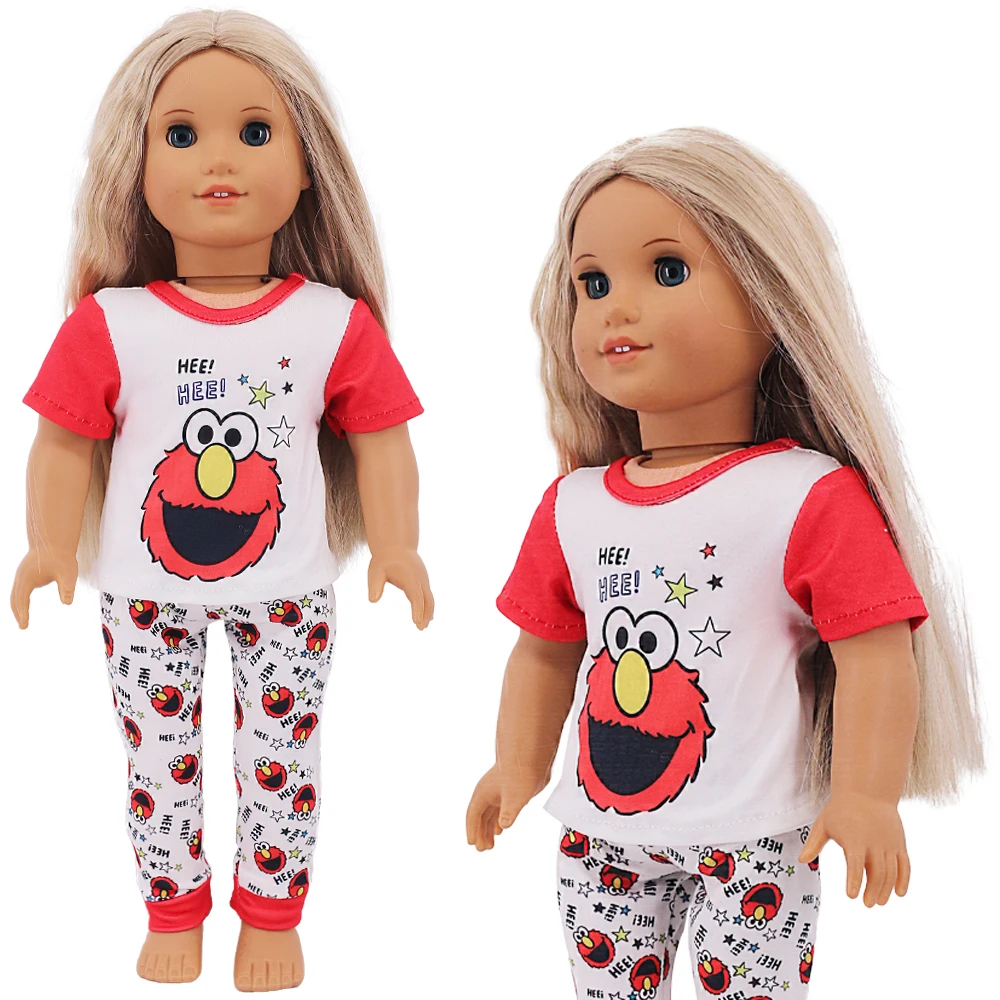 Kawaii Cartoon Pattern Pajamas for 18inch Girl's American&43Cm Baby Reborn Doll Clothes Accessories,Our Generation Baby Girl Toy